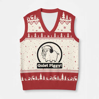 Funny Quiet Quiet Piggy Meme V-Neck Knit Sweater Vest Anti Fascist Political Parody Gift - Wonder Print Shop