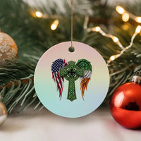 USA Flag Celtic Cross Irish American Ceramic Ornament St Patricks Day Gift