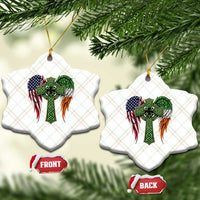 USA Flag Celtic Cross Irish American Ceramic Ornament St Patricks Day Gift