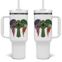 USA Flag Celtic Cross Irish American Tumbler With Handle St Patricks Day Gift