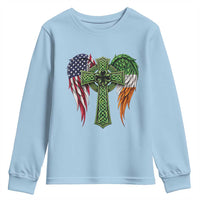 USA Flag Celtic Cross Irish American Youth Sweatshirt St Patricks Day Gift