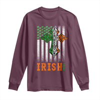Irish American Pride Celtic Cross USA Flag Long Sleeve Shirt St Patricks Day Gift