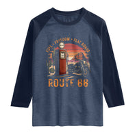 Vintage Route Highway 66 Gas Pump Raglan Shirt Fuel Freedom Flat Roads