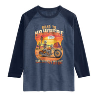 Funny Route Highway 66 Biker Skeleton Raglan Shirt Road To Adventure