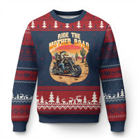 Funny Route Highway 66 Goose Biker Ugly Christmas Sweater Ride The Mother Road