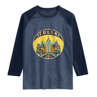 Vintage Tulsa Oklahoma Cityscape Pride Raglan Shirt