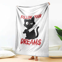 Killer Black Cat Halloween Throw Blanket Follow Your Dreams - Wonder Print Shop