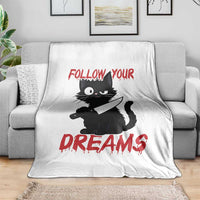 Killer Black Cat Halloween Throw Blanket Follow Your Dreams - Wonder Print Shop