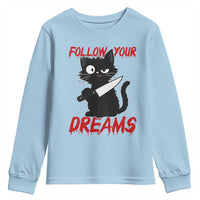 Killer Black Cat Halloween Youth Sweatshirt Follow Your Dreams - Wonder Print Shop