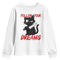 Killer Black Cat Halloween Youth Sweatshirt Follow Your Dreams - Wonder Print Shop