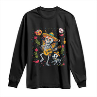 Day Of The Dead Skeleton Long Sleeve Shirt Playing Guitar With Dog Mexican Festival - Wonder Print Shop