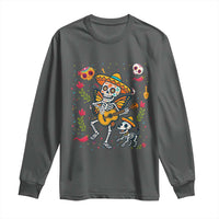 Day Of The Dead Skeleton Long Sleeve Shirt Playing Guitar With Dog Mexican Festival - Wonder Print Shop