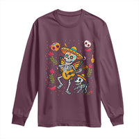 Day Of The Dead Skeleton Long Sleeve Shirt Playing Guitar With Dog Mexican Festival - Wonder Print Shop