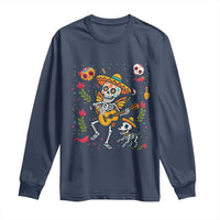 Day Of The Dead Skeleton Long Sleeve Shirt Playing Guitar With Dog Mexican Festival - Wonder Print Shop