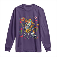 Day Of The Dead Skeleton Long Sleeve Shirt Playing Guitar With Dog Mexican Festival - Wonder Print Shop
