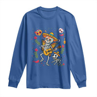 Day Of The Dead Skeleton Long Sleeve Shirt Playing Guitar With Dog Mexican Festival - Wonder Print Shop
