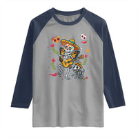 Day Of The Dead Skeleton Raglan Shirt Playing Guitar With Dog Mexican Festival - Wonder Print Shop