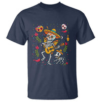 Day Of The Dead Skeleton T Shirt Playing Guitar With Dog Mexican Festival - Wonder Print Shop