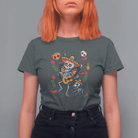 Day Of The Dead Skeleton T Shirt For Women Playing Guitar With Dog Mexican Festival - Wonder Print Shop