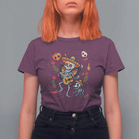 Day Of The Dead Skeleton T Shirt For Women Playing Guitar With Dog Mexican Festival - Wonder Print Shop