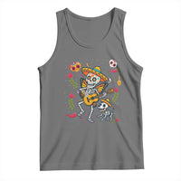 Day of the Dead Skeleton Tank Top Playing Guitar With Dog Mexican Festival - Wonder Print Shop