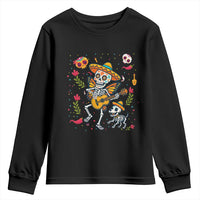 Day Of The Dead Skeleton Youth Sweatshirt Playing Guitar With Dog Mexican Festival - Wonder Print Shop