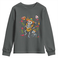 Day Of The Dead Skeleton Youth Sweatshirt Playing Guitar With Dog Mexican Festival - Wonder Print Shop