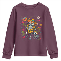 Day Of The Dead Skeleton Youth Sweatshirt Playing Guitar With Dog Mexican Festival - Wonder Print Shop