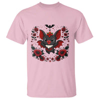 Cute Bat Floral Folk Art T Shirt Gothic Spooky Dia De Los Muertos Gift