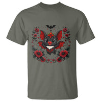 Cute Bat Floral Folk Art T Shirt Gothic Spooky Dia De Los Muertos Gift