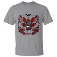 Cute Bat Floral Folk Art T Shirt Gothic Spooky Dia De Los Muertos Gift