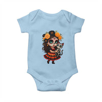 Day Of The Dead Latina Baby Onesie Cute Girl With Skeleton Kitten Floral Skull - Wonder Print Shop