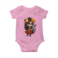 Day Of The Dead Latina Baby Onesie Cute Girl With Skeleton Kitten Floral Skull - Wonder Print Shop