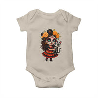 Day Of The Dead Latina Baby Onesie Cute Girl With Skeleton Kitten Floral Skull - Wonder Print Shop