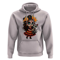 Day Of The Dead Latina Hoodie Cute Girl With Skeleton Kitten Floral Skull - Wonder Print Shop
