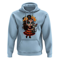 Day Of The Dead Latina Hoodie Cute Girl With Skeleton Kitten Floral Skull - Wonder Print Shop