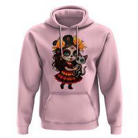 Day Of The Dead Latina Hoodie Cute Girl With Skeleton Kitten Floral Skull - Wonder Print Shop