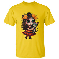 Day Of The Dead Latina T Shirt Cute Girl With Skeleton Kitten Floral Skull - Wonder Print Shop