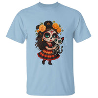 Day Of The Dead Latina T Shirt Cute Girl With Skeleton Kitten Floral Skull - Wonder Print Shop