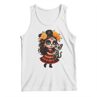 Day Of The Dead Latina Tank Top Cute Girl With Skeleton Kitten Floral Skull - Wonder Print Shop