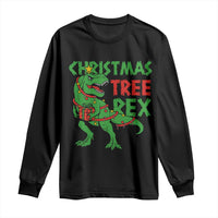 Christmas Dinosaur Long Sleeve Shirt Funny Tree Rex Xmas Light - Wonder Print Shop