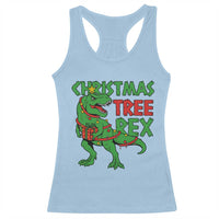 Christmas Dinosaur Racerback Tank Top Funny Tree Rex Xmas Light - Wonder Print Shop