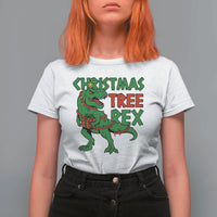 Christmas Dinosaur T Shirt For Women Funny Tree Rex Xmas Light - Wonder Print Shop