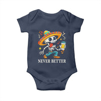 Funny Never Better Baby Onesie Mexican Skeleton Drinking Coffee - Wonder Print Shop
