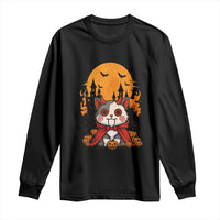 Halloween Cat Long Sleeve Shirt Horror Vampire Kawaii Chibi Kitten - Wonder Print Shop