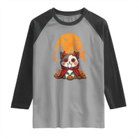 Halloween Cat Raglan Shirt Horror Vampire Kawaii Chibi Kitten - Wonder Print Shop