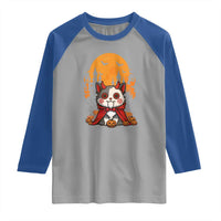 Halloween Cat Raglan Shirt Horror Vampire Kawaii Chibi Kitten - Wonder Print Shop