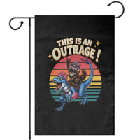 This Is An Outrage Cat Riding Dinosaur Garden Flag Sci-Fi Book Lover Gift
