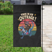 This Is An Outrage Cat Riding Dinosaur Garden Flag Sci-Fi Book Lover Gift