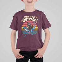 This Is An Outrage Cat Riding Dinosaur T Shirt For Kid Sci-Fi Book Lover Gift